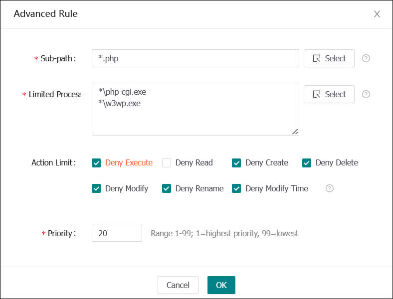  Advanced rules for tamper protection, prohibiting the upload and modification of PHP files)